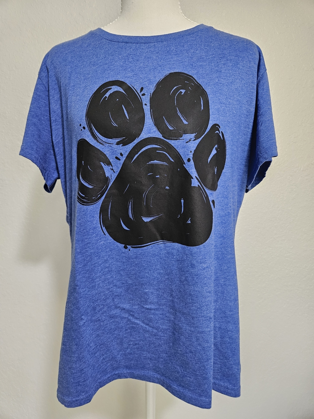 Blue Short Sleeve Tee with Black Paw Graphic